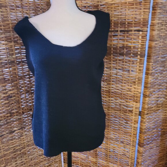 VTG Roni Bis Black Sleeveless Blouse Sz M Stretch Fabric Acrylic Linen Israel - Picture 2 of 5